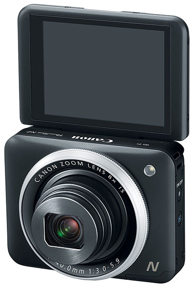 Canon PowerShot N2 review - Black 3/4 shot with LCD flipped up