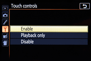 Nikon D5500 Review -- Touch-screen being used to control the camera's menu system