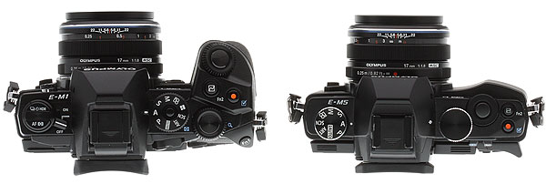 Olympus OM-D E-M1 review -- E-M1 vs E-M5 top view