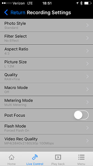 Panasonic FZ300 Field Test -- Wireless App Screenshot