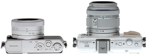 Panasonic GM1 Review -- GM1 vs Olympus E-PM2 top view