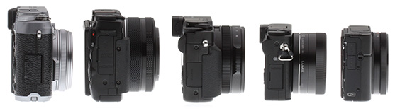 Panasonic LX100 review -- Side view compared to X100S, G1X II, GM5, RX100 III