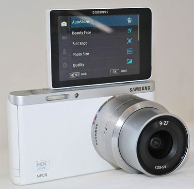Samsung NX Mini Review -- front right with LCD up