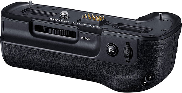 Samsung NX1 review -- ED-VGNX01 vertical battery grip back view