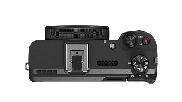 This is an image of the Canon PowerShot V1 viewed from the top on a white background.