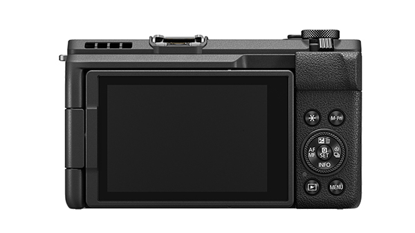 This is an image of the Canon PowerShot V1 viewed from the back on a white background.