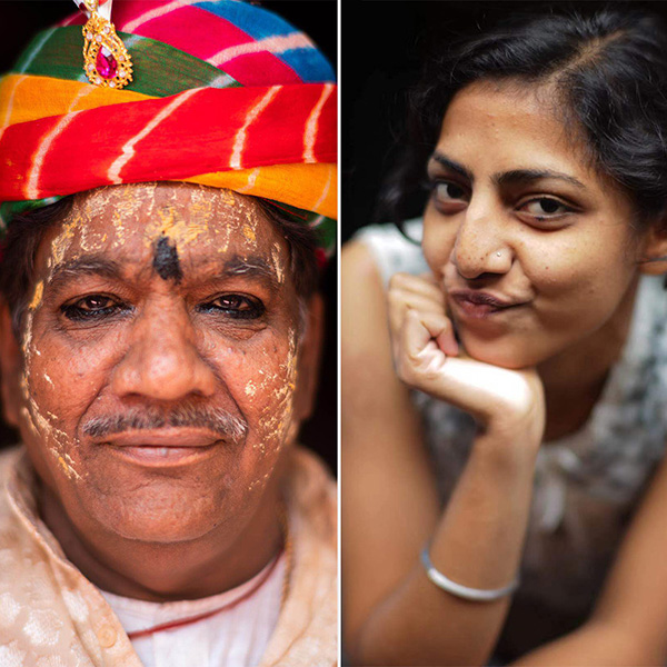 This photo includes two sample images (one of a man with a colorful had and the other of a woman) shot with the 7artisans 75mm f/1.25 lens.