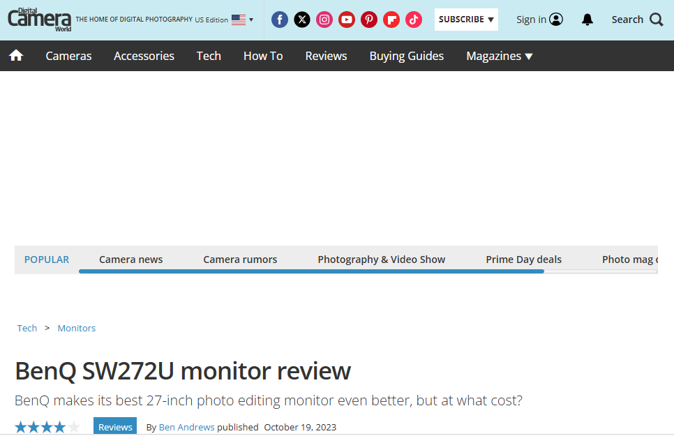 BenQ SW272U monitor review by Digital Camera World