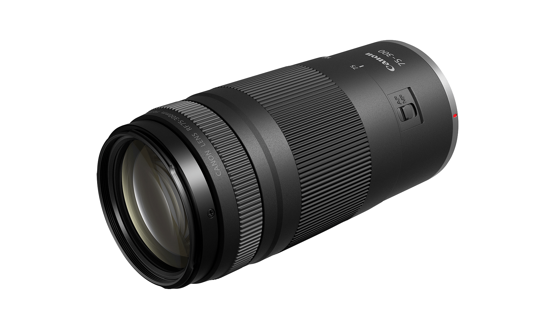 Canon RF 75-300mm on white.