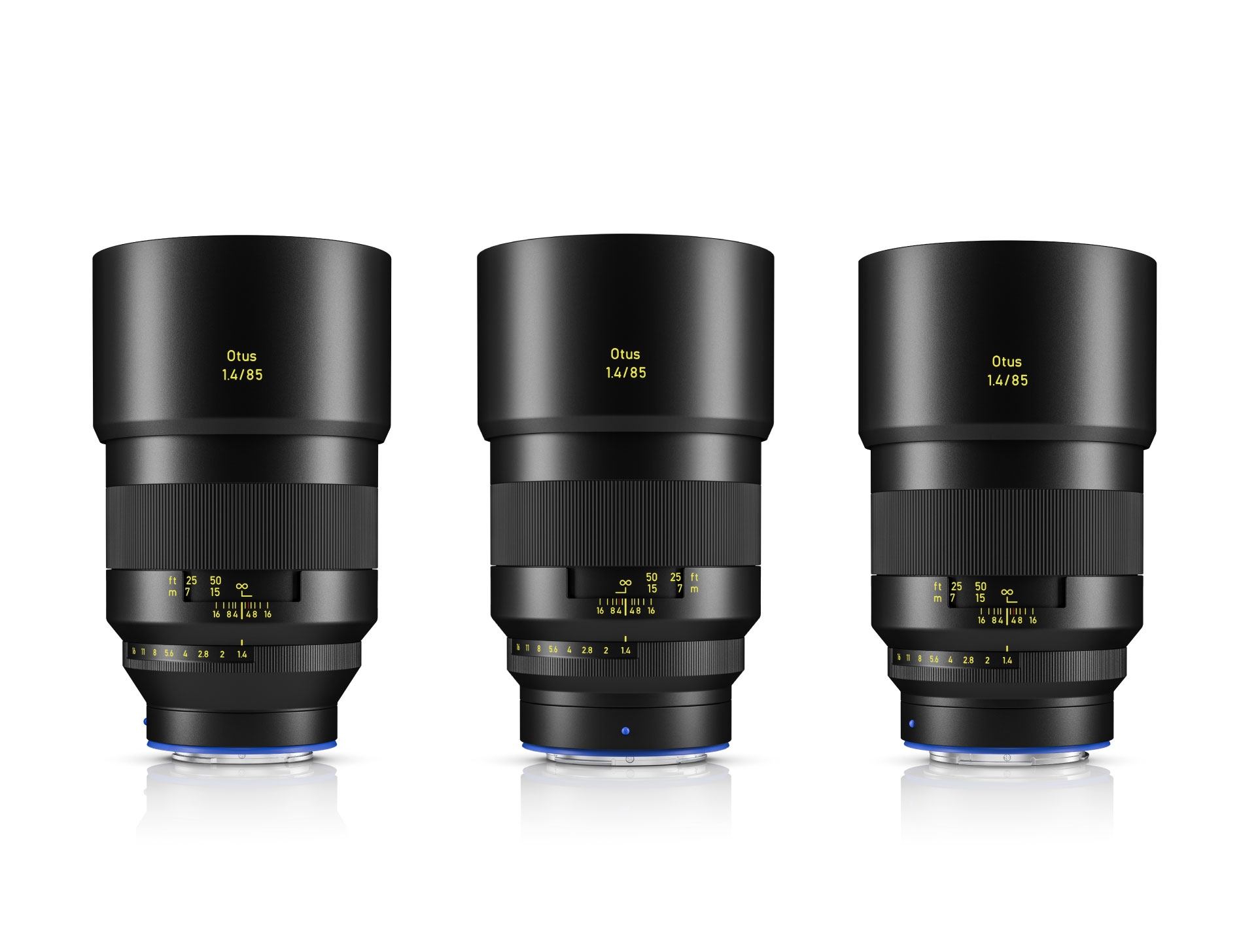 Zeiss Otus ML 85mm F/1.8 prime on white background. 