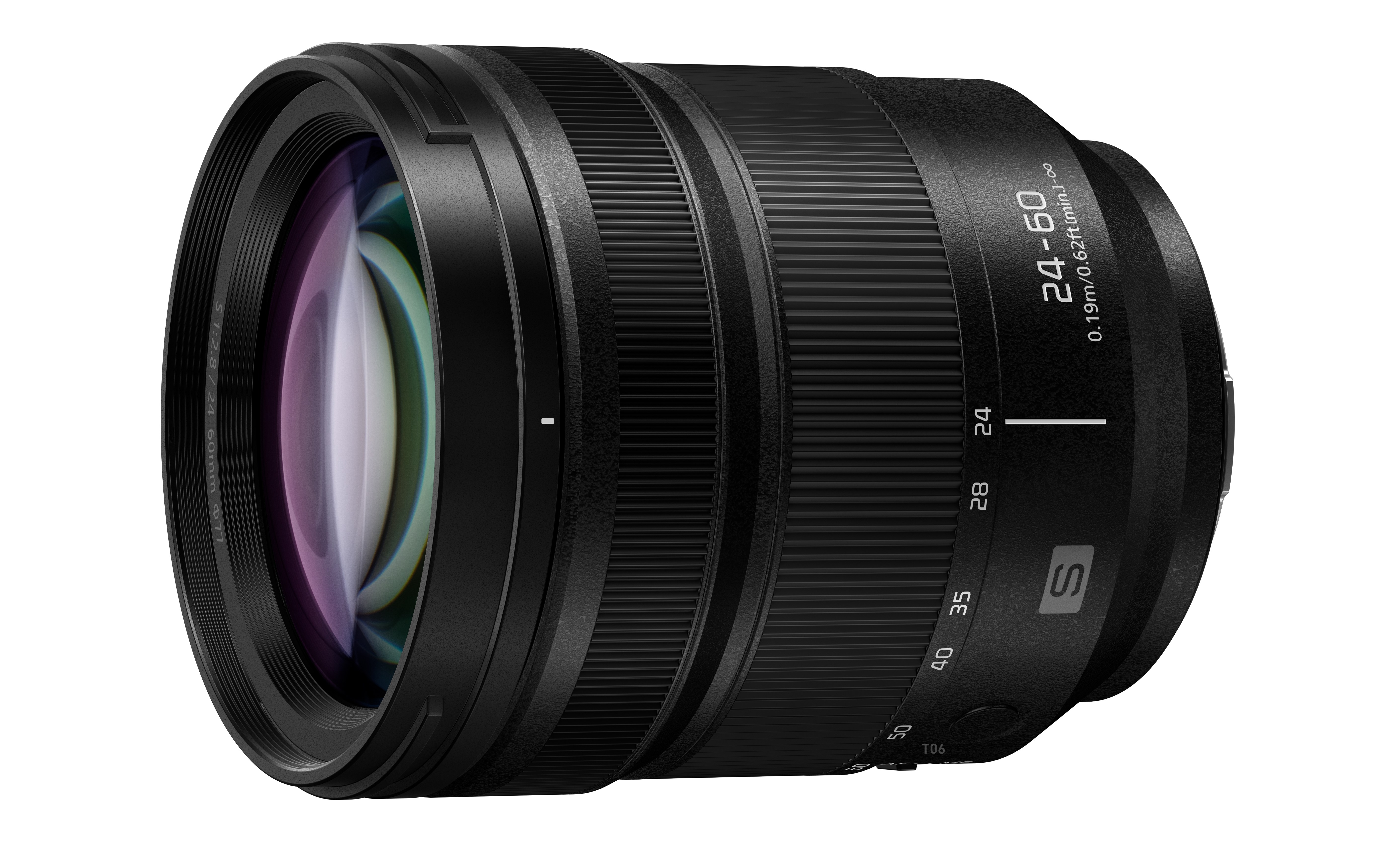 Panasonic LUMIX S 24-60mm F/2.8 lens on white background.