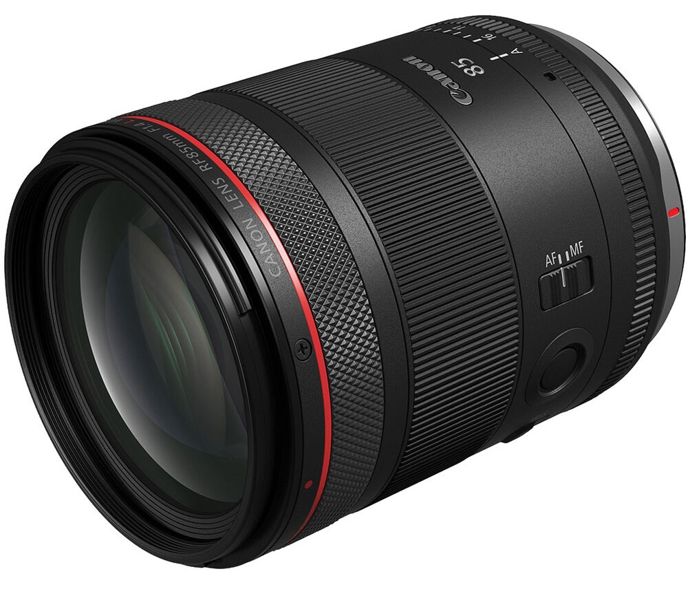 Canon 85mm F/1.8 VCM Hybrid lens on white. 