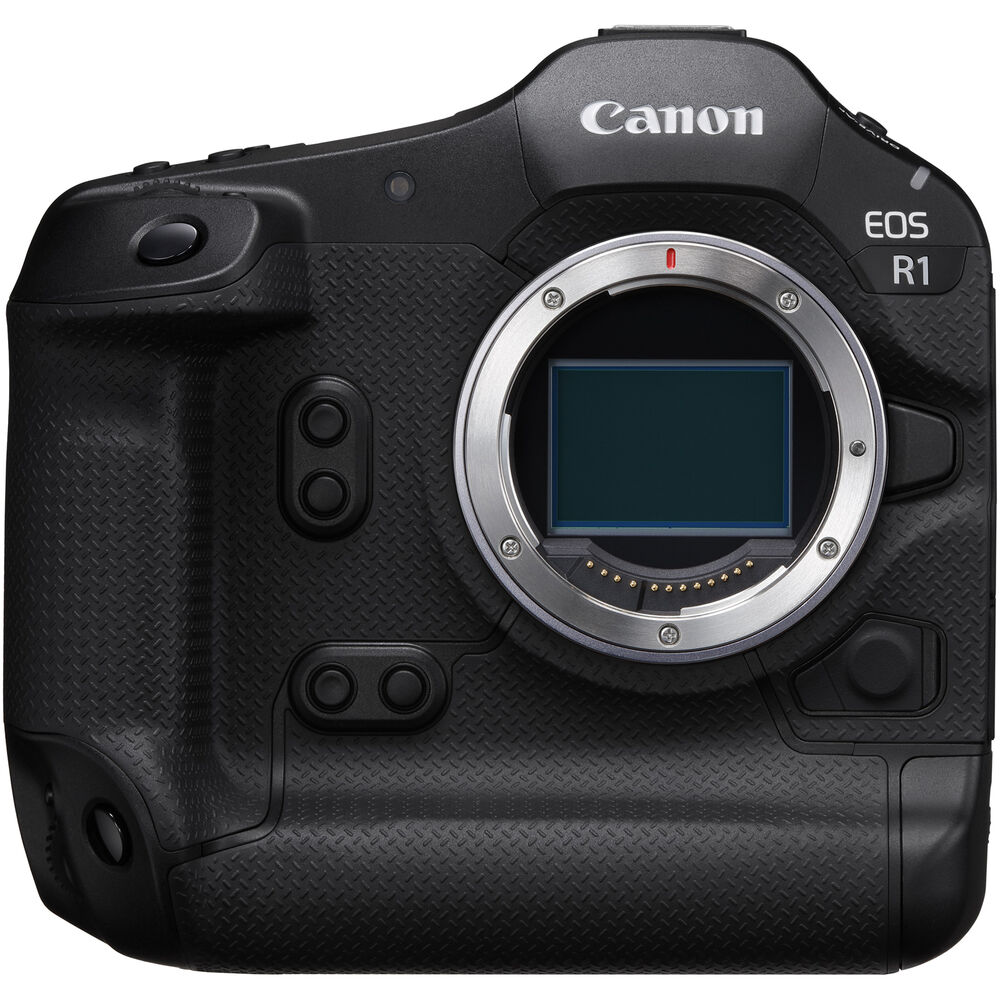 Canon EOS R1 on white background. 