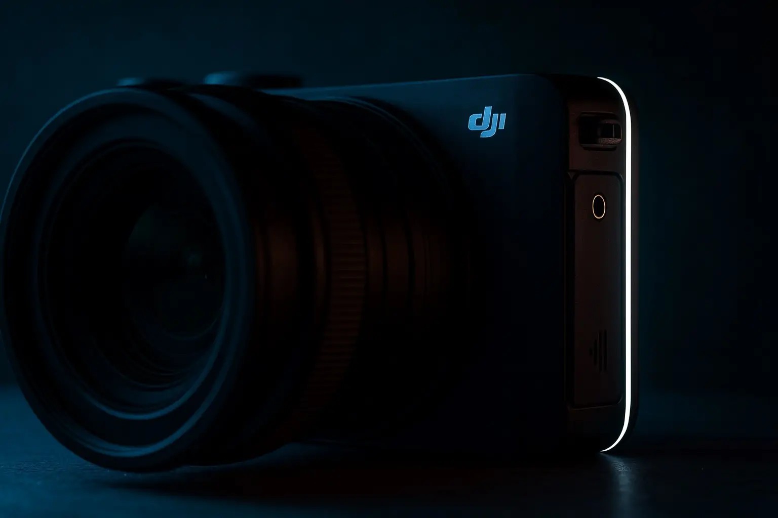 A speculated image of the DJI, a sleep black look against a dark background.