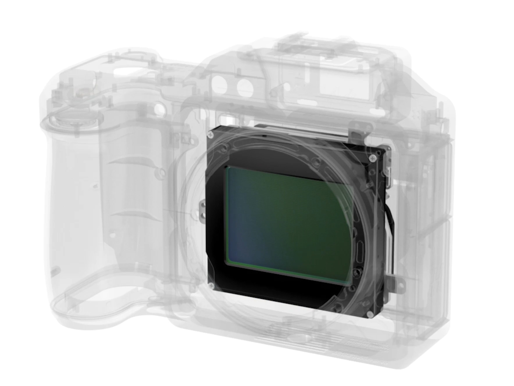 Hasselblad X2D sensor on white background.