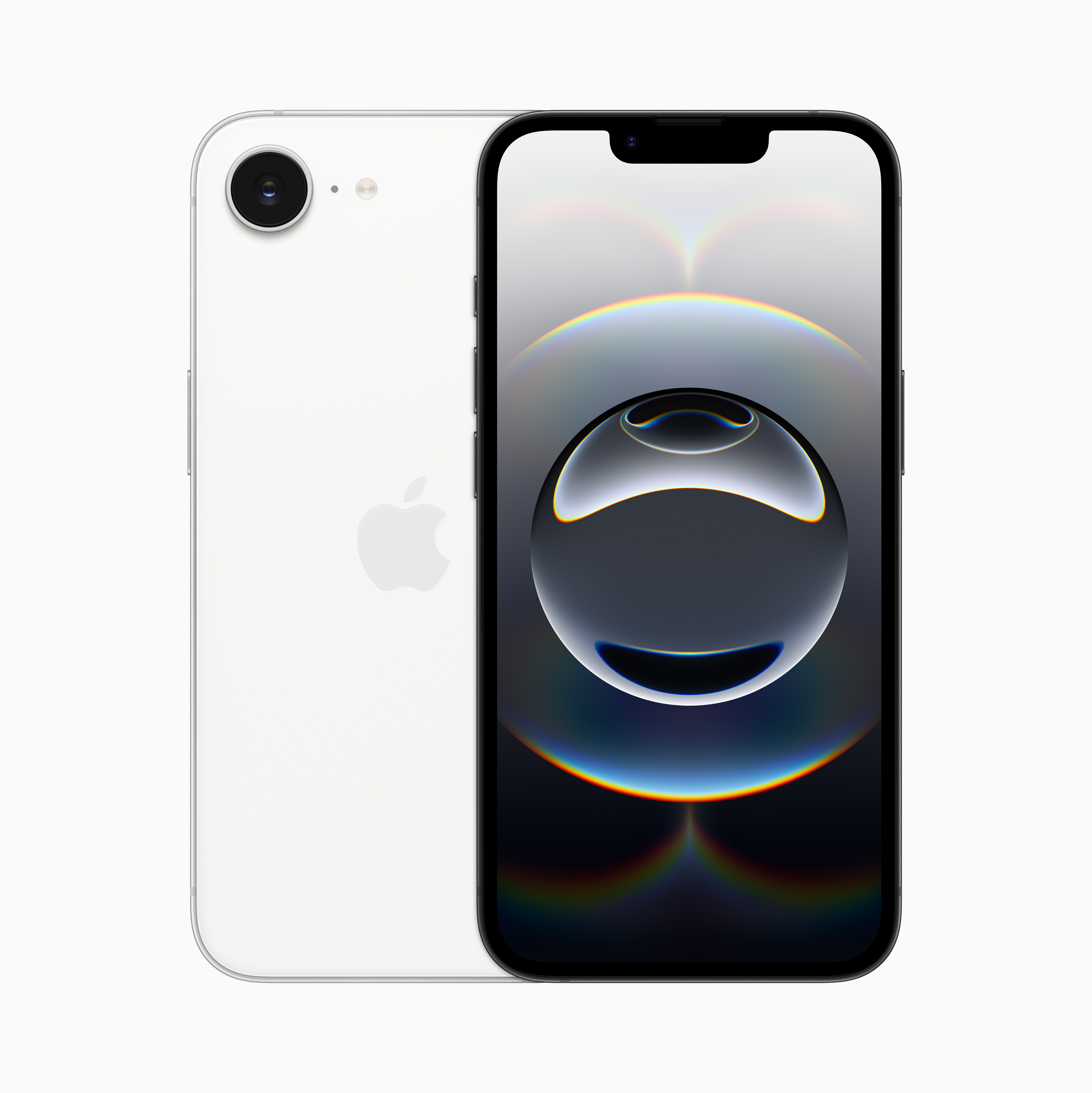 Apple iPhone 16e on white background.