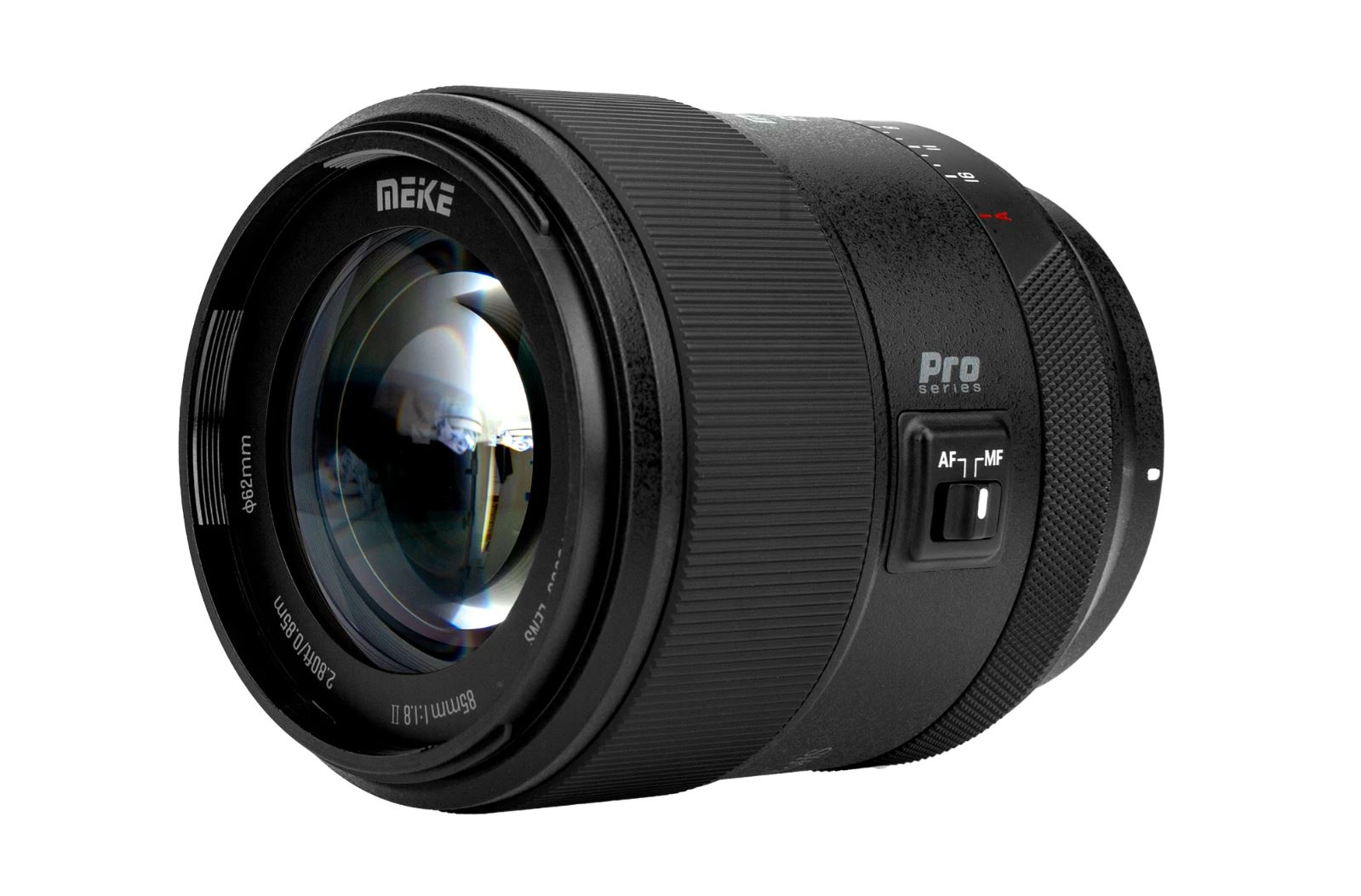 Meike 85mm F/1.8 Pro on white background.