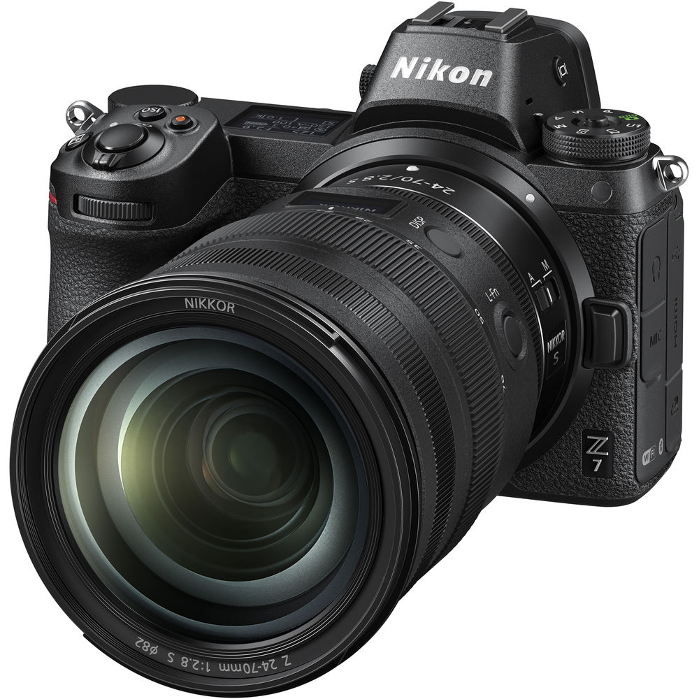 Nikon Z7 with Nikkor Z 24-70mm f/2.8 S on white background.