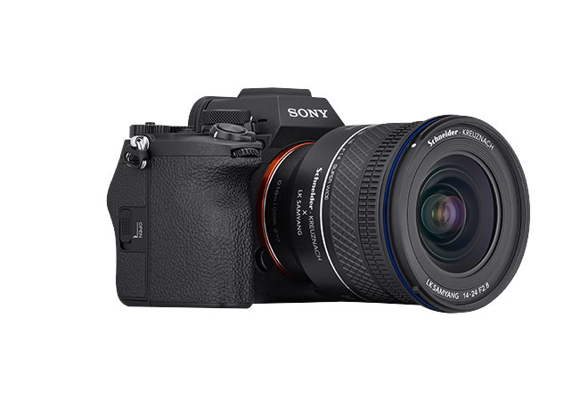 Samyang AF 14-24mm F/2.8 on white background.