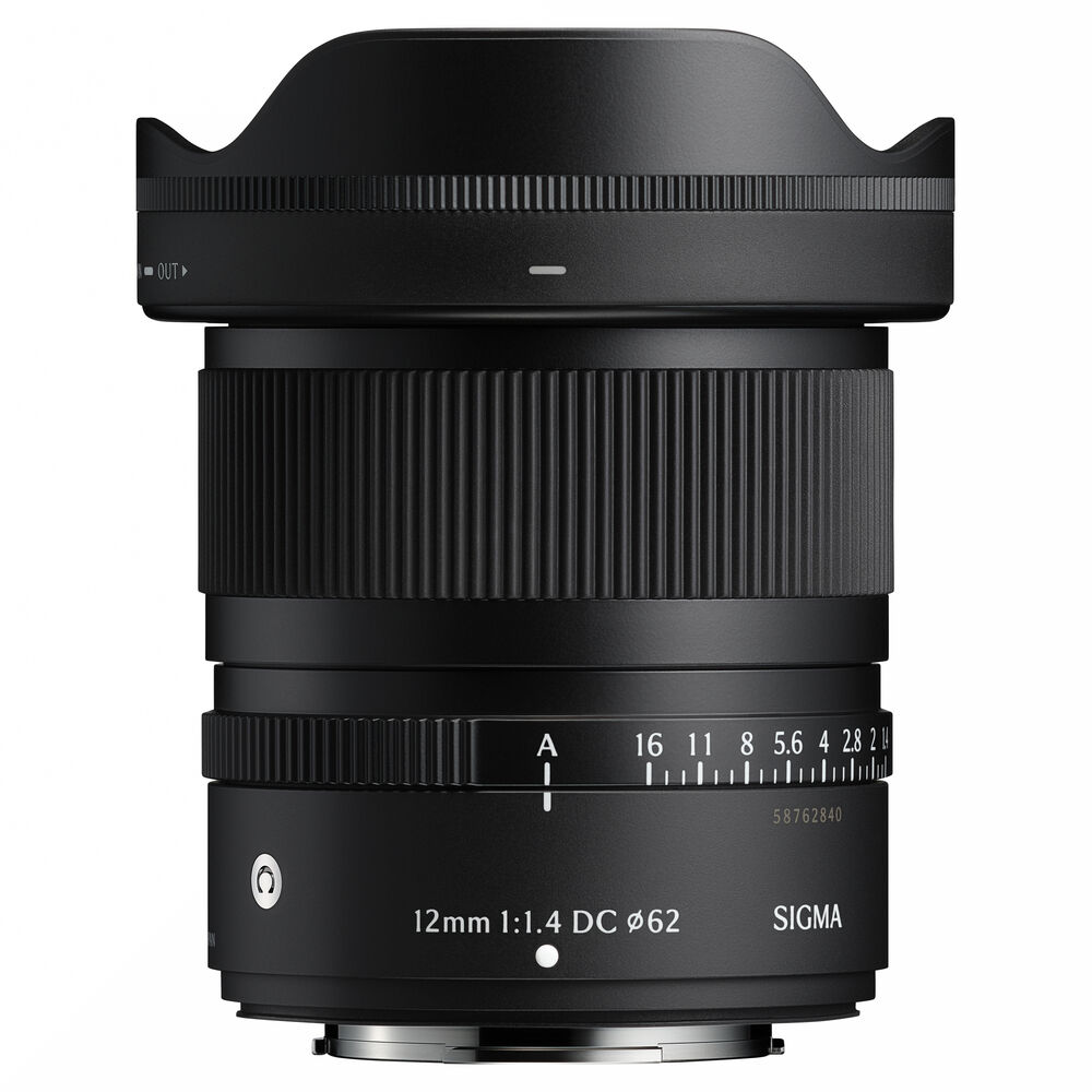 Sigma 12mm F/1.4 DC Contemporary on white background. 