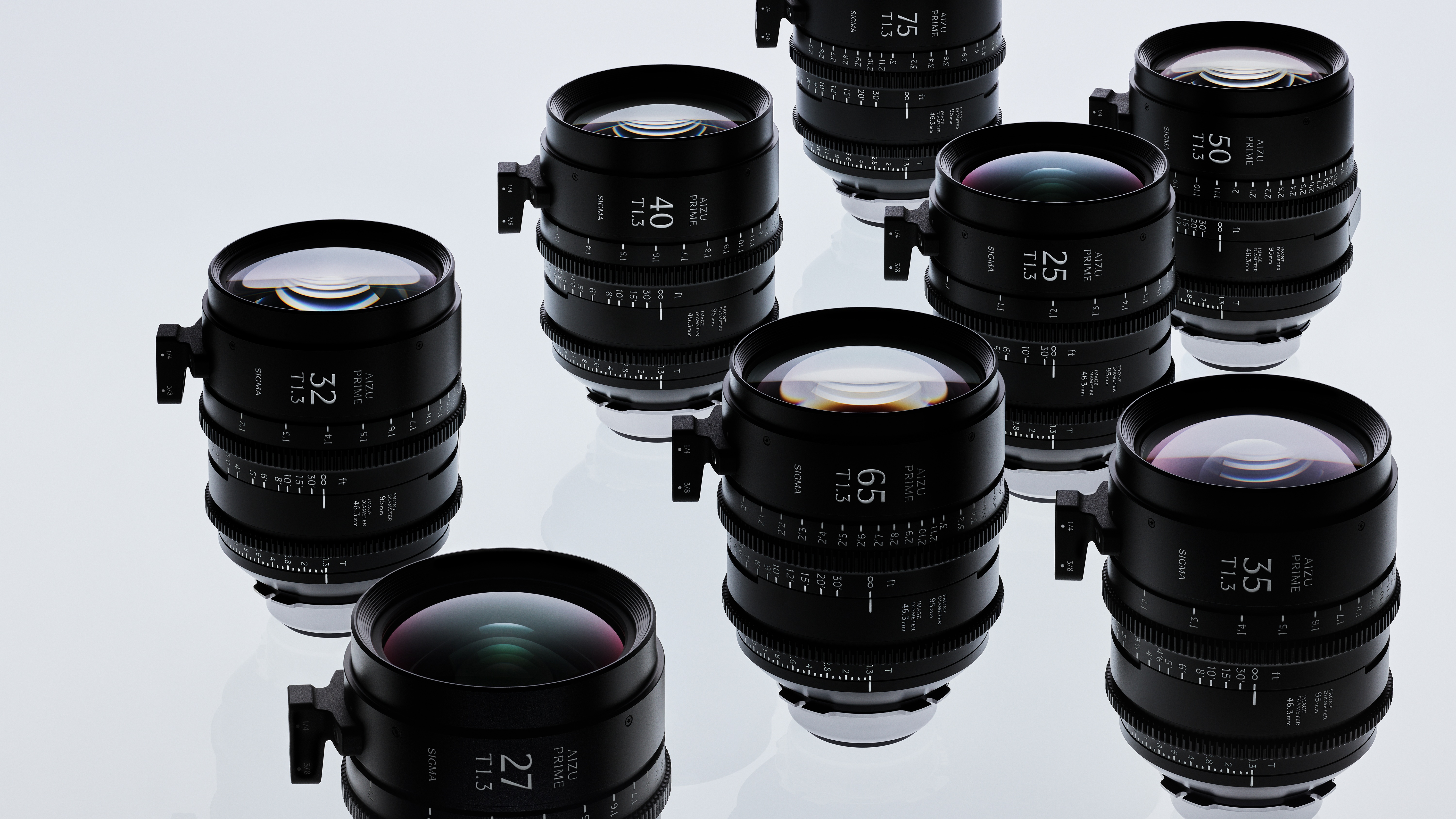 Sigma Aizu Prime Lens set on white.