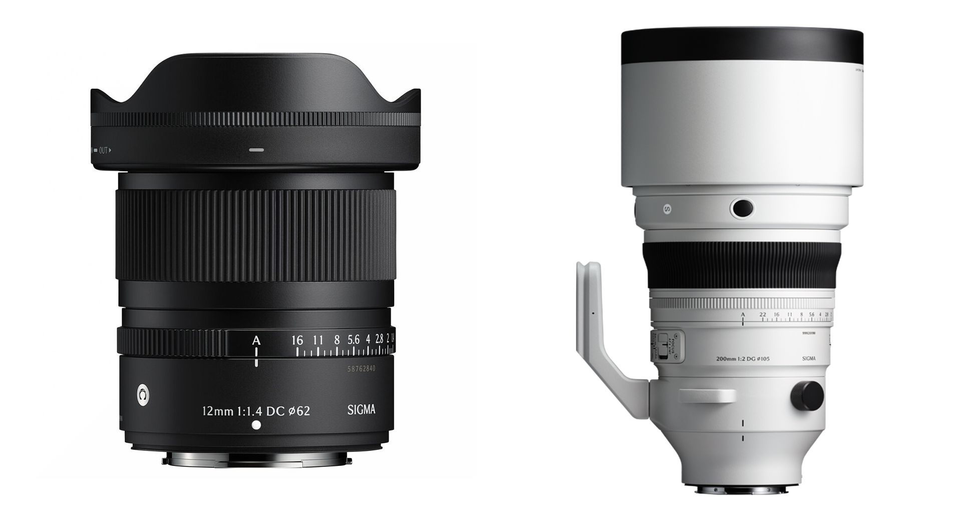 Sigma 12mm and 200mm on white background. 