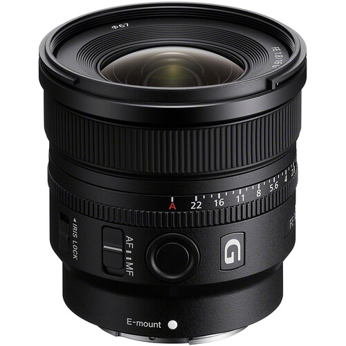 Sony FE 16mm F/1.8 G on white background.