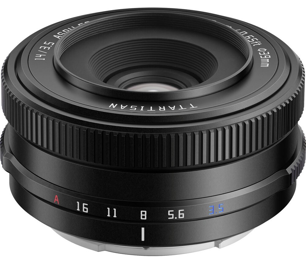 TTArtisan AF 14mm F/3.5 Lens on white background.